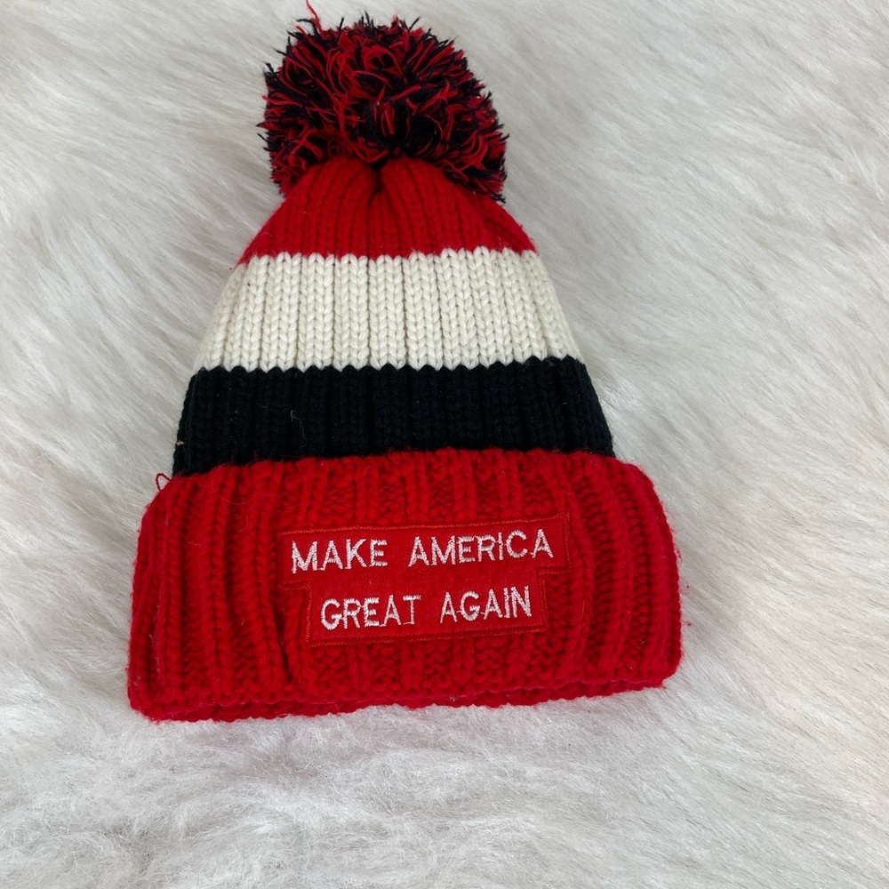 MAGA Red and Black Pom-Pom Beanie Hat
